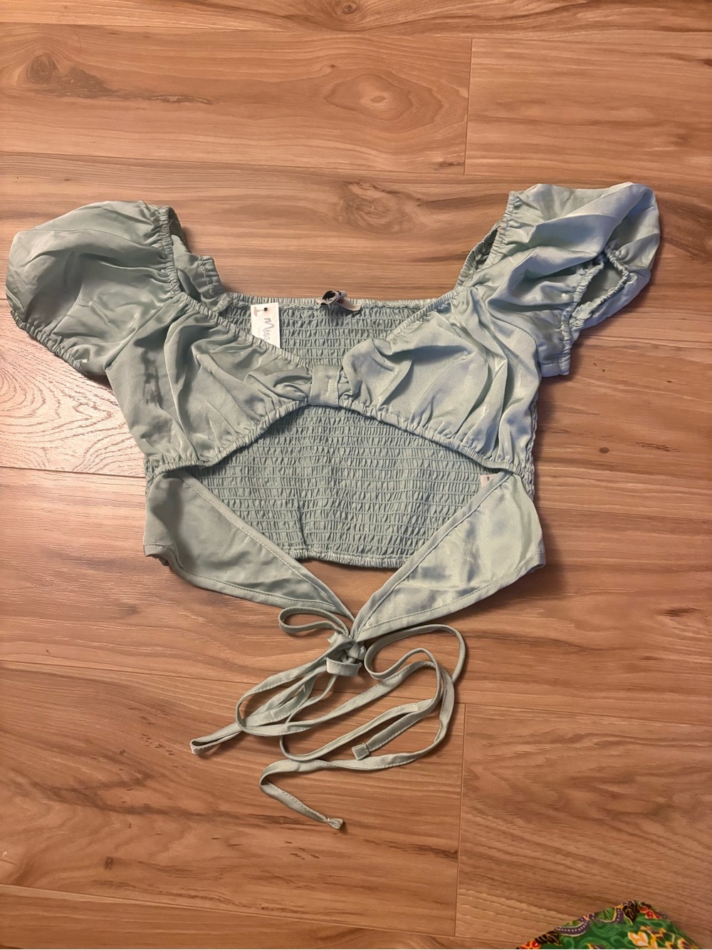 Sage Puff Sleeve Tie-Back Crop Top